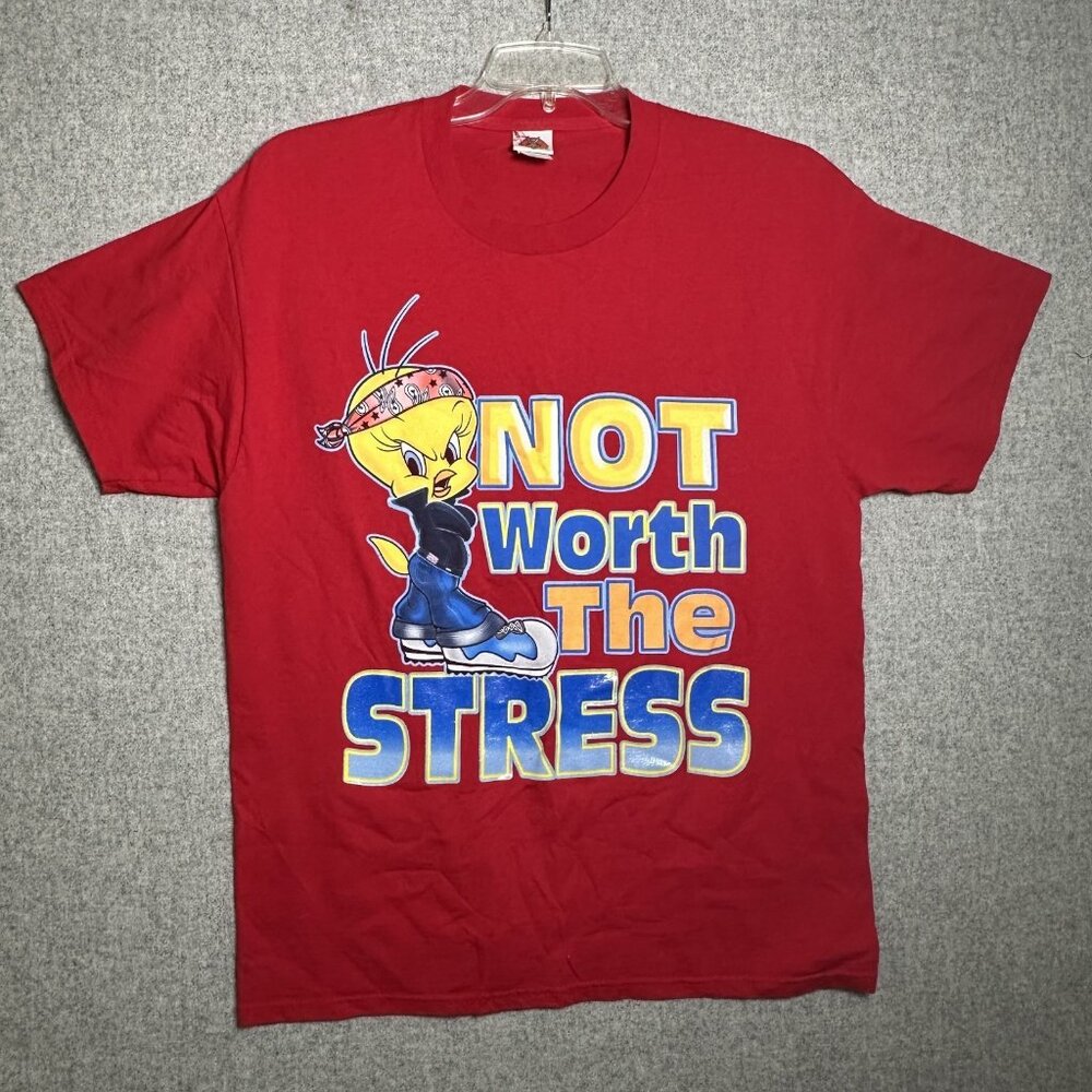 Vintage Looney Tunes Large T-Shirt Tee Short Sleeve Tweety Bird Not Worth Stress